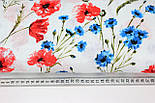 Муслін клітина "Маки та волошки" на білому тлі 160см № 3-1287, фото 5