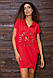 Літня сукня-туніка, червоного кольору з принтом, 167R1-8, фото 2
