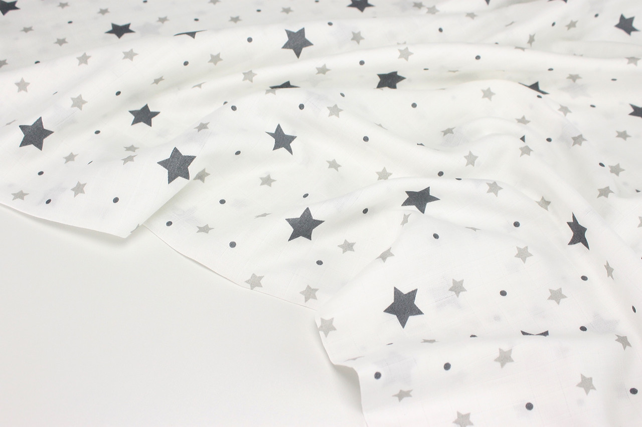 Муслін клітина "Зірки та горошок" на білому тлі 160см № 3-1284, фото 1