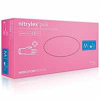 Перчатки нитриловые Mercator Nitrylex PINK неопудренные, размер M, 100 шт