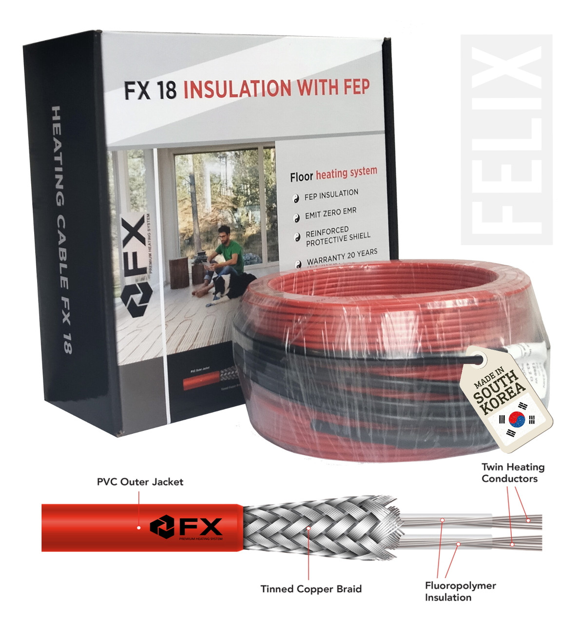 Тепла підлога електрична 12-15м2(120 мп) 2160 ват Felix FX18 Premium Гріючий кабель