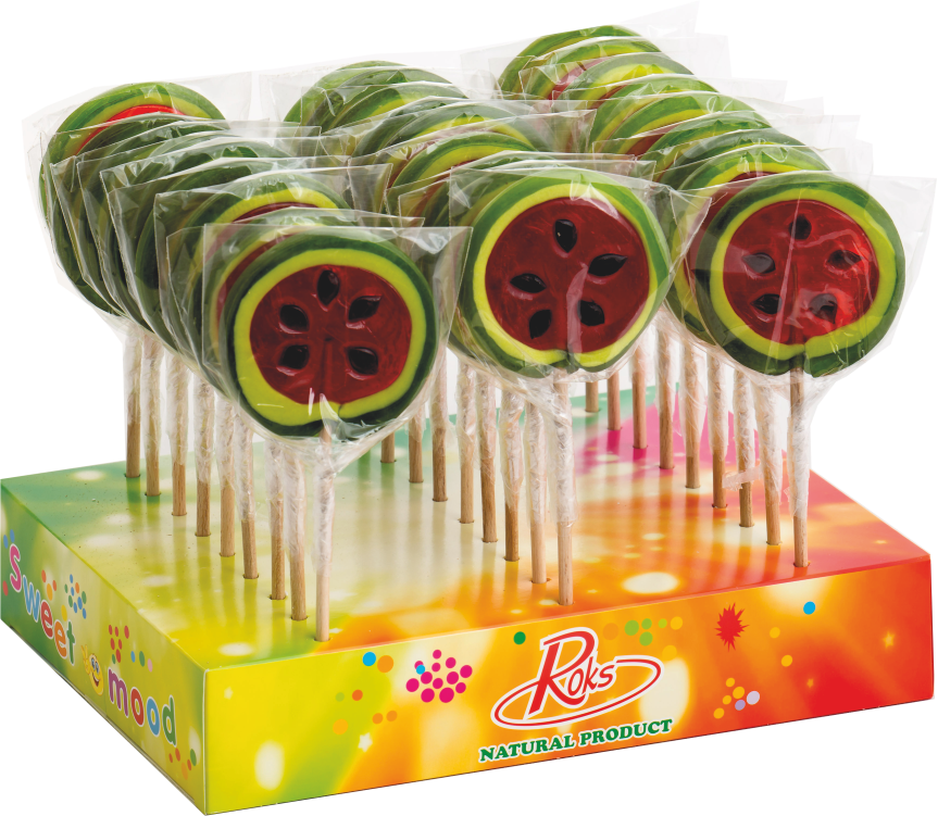 Льодяники на паличці Кавун 50 г 27 шт Roks, фото 1