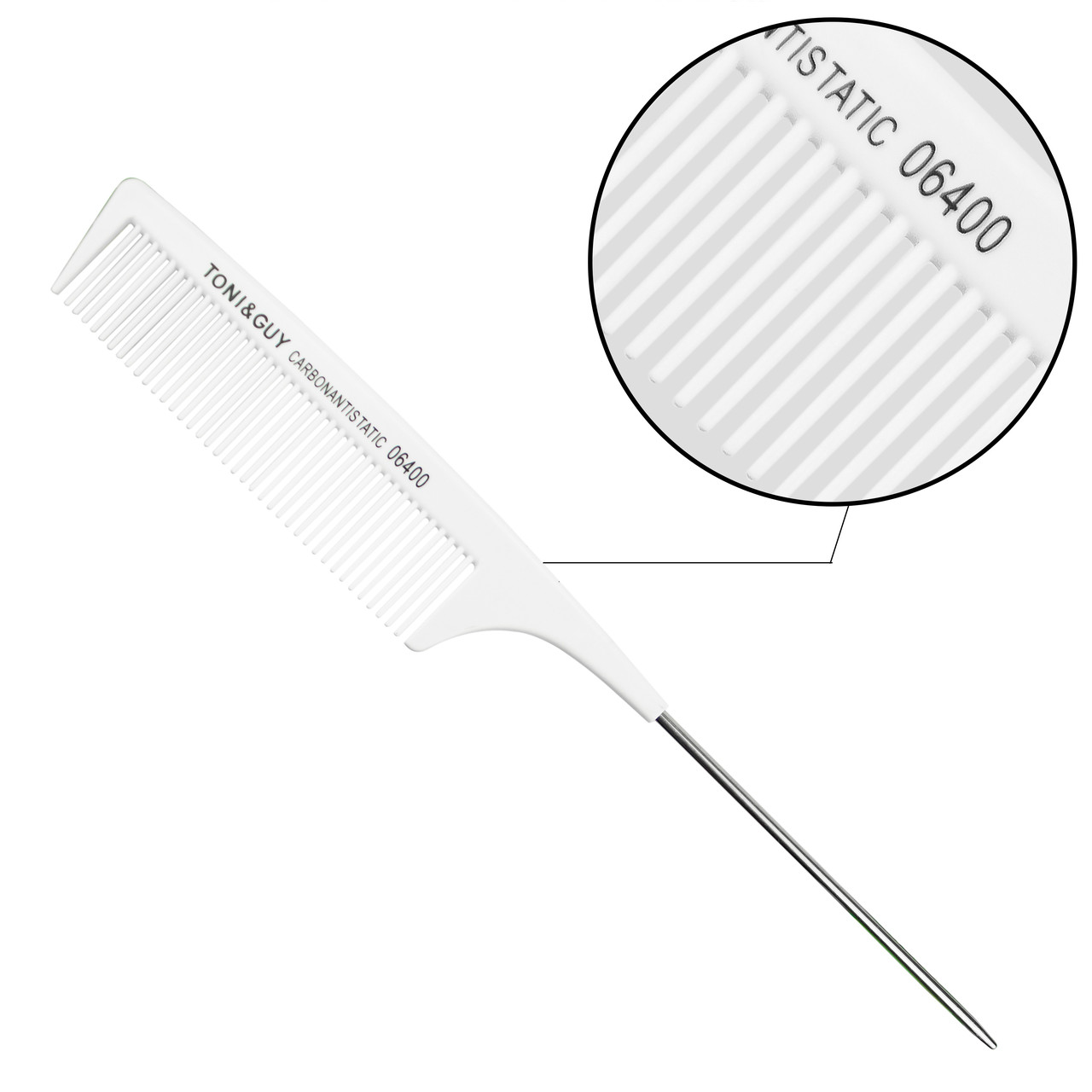Гребінь для волосся з металевим хвостом T&G 06400 білий, фото 1