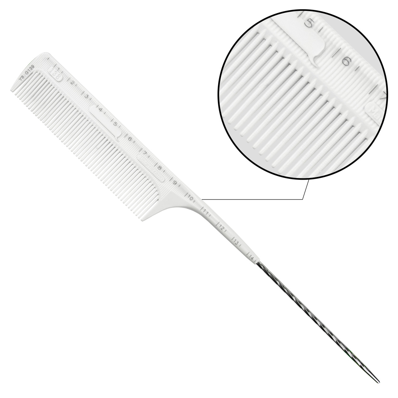 Гребінь для волосся з металевим хвостом та лінійкою COMB Y8-G139 білий, фото 1