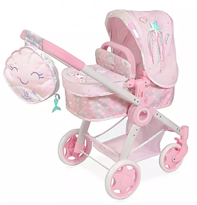 DeCuevas Коляска трансформер 3в1 для ляльок серія Фантазія океану (ручка 70 см, сумка) Арт. 80541 Рожевий