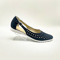 Балетки жіночі літні з синього нубука з перфорацією "Style Shoes", фото 2