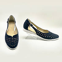 Балетки жіночі літні з синього нубука з перфорацією "Style Shoes", фото 3