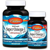 Carlson Labs, Wild Caught Super Omega-3 Gems, високоефективна омега-3 з морської риби, 600 мг, 100 плюс 30 капсул Carlson Labs, W