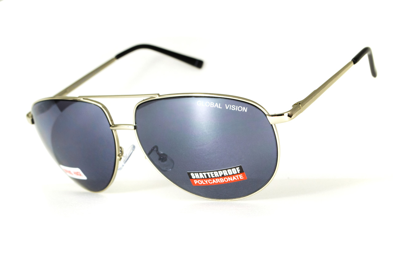 Окуляри захисні Global Vision Aviator-4 (silver mirror), чорні дзеркальні лінзи