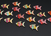 Пуговицы из дерева 27 мм Рыбки Цвет - Микс 1 шт для детского творчества, скрапбукинга, декупажа