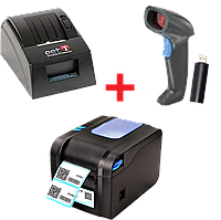 Акционный набор: Принтер чеков EET1 58 + Беспроводной сканер Syble-5055R + Принтер этикеток Xprinter XP-370b