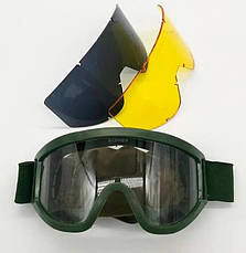Захисні окуляри зі змінними лінзами тактичні окуляри з полікарбонату 3 лінзи колір оправи олива, фото 2