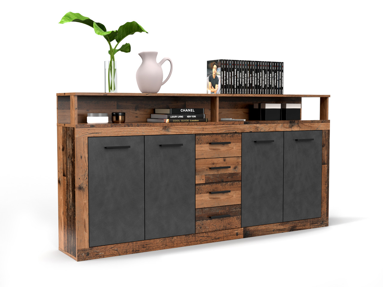 Вместительный комод для одежды и вещей с выдвижными ящиками и открытой ...