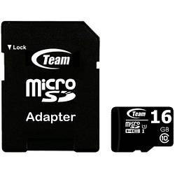 Пам'ять пам'яті команди 16 Гб MicroSDHC клас 10 + SD-Dapter Universal для зберігання фото музики