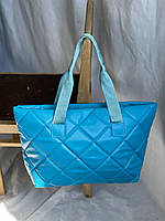Блакитна жіноча сумка шопер для покупок з штучної шкіри.