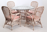 Обеденный комплект плетеной мебели Cruzo Феофания Классик круглый стеклянный стол с 4 стульями-креслами