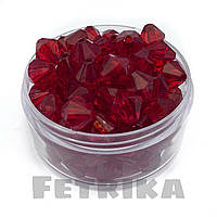 Намистини прозорі (гранений біконус), 13 мм, червоний, 10 шт.