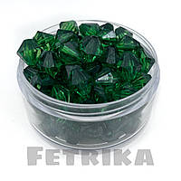 Намистини прозорі (гранений біконус), 13 мм, зелений, 10 шт.