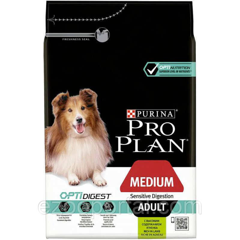 Сухий корм для СЕРЕДНІХ порід собак ProPlan Medium Sensitive з ягнятком з чутливим травленням 14кг