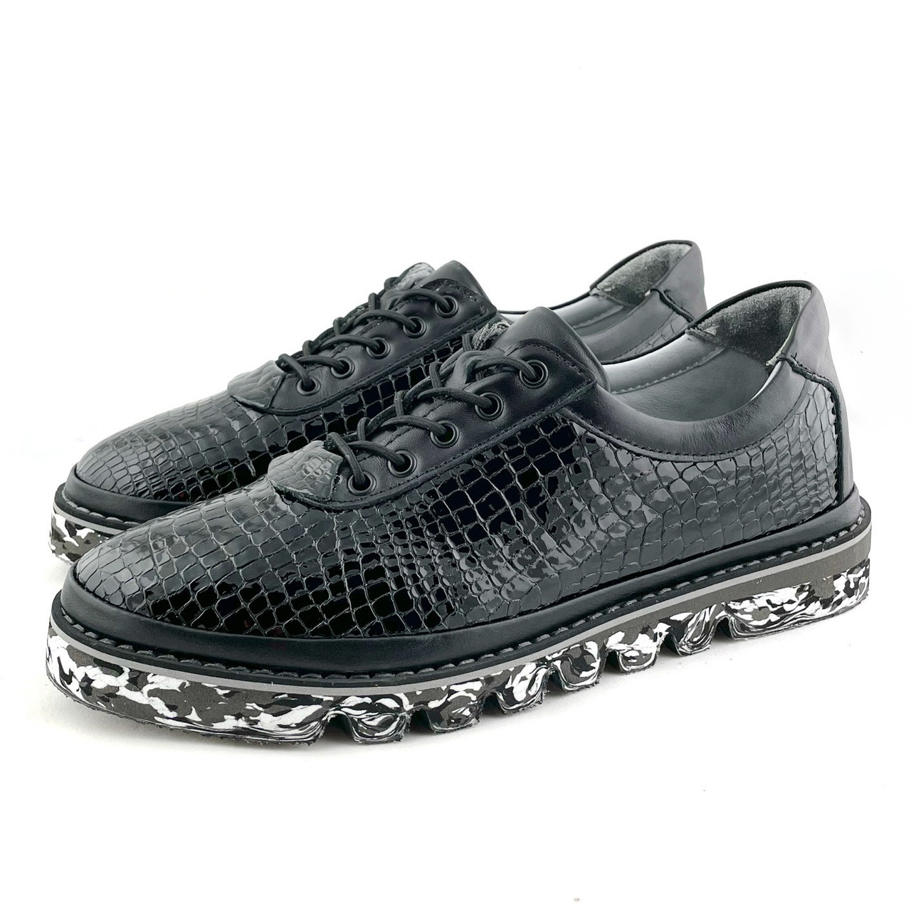 Туфли Mario Muzi лаковые на шнуровке большие размеры черные - фото 1 - id-p1639849035