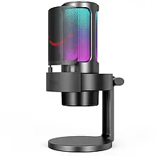 Fifine AmpliGame A8 USB мікрофон з RGB підсвічуванням, поп фільтром, моніторингом в реальному часі - Чорний