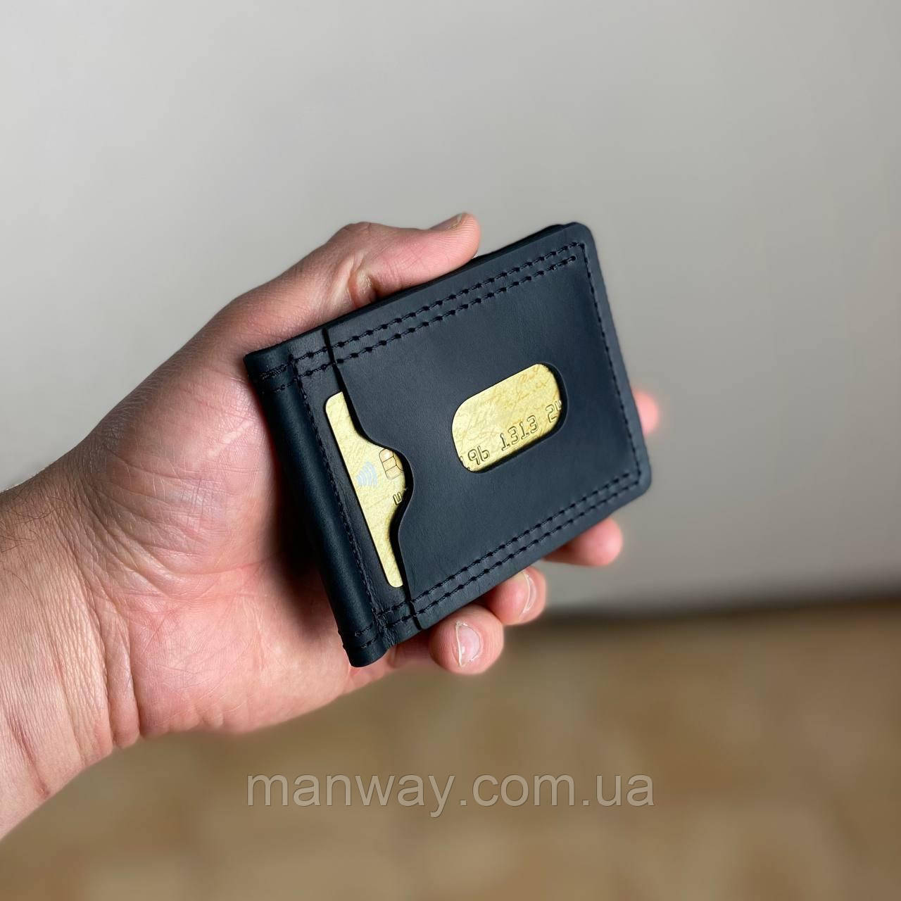 Чорний чоловічий тримач для купюр для карток затискач для грошей натуральна шкіра чорний