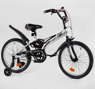 Дитячий велосипед Corso Jet Set JS-N1804 діаметр коліс 18", страхувальні колеса, ножне гальмо та дзвіночок