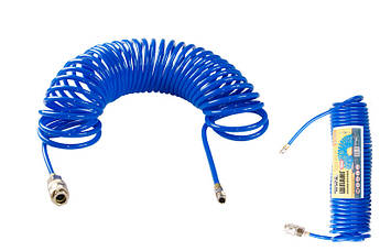 Шланг пневматичний спіральний MASTERTOOL PU 15 атм 5,5х8 мм 10 м зі швидкознімними сполуками 81-8491