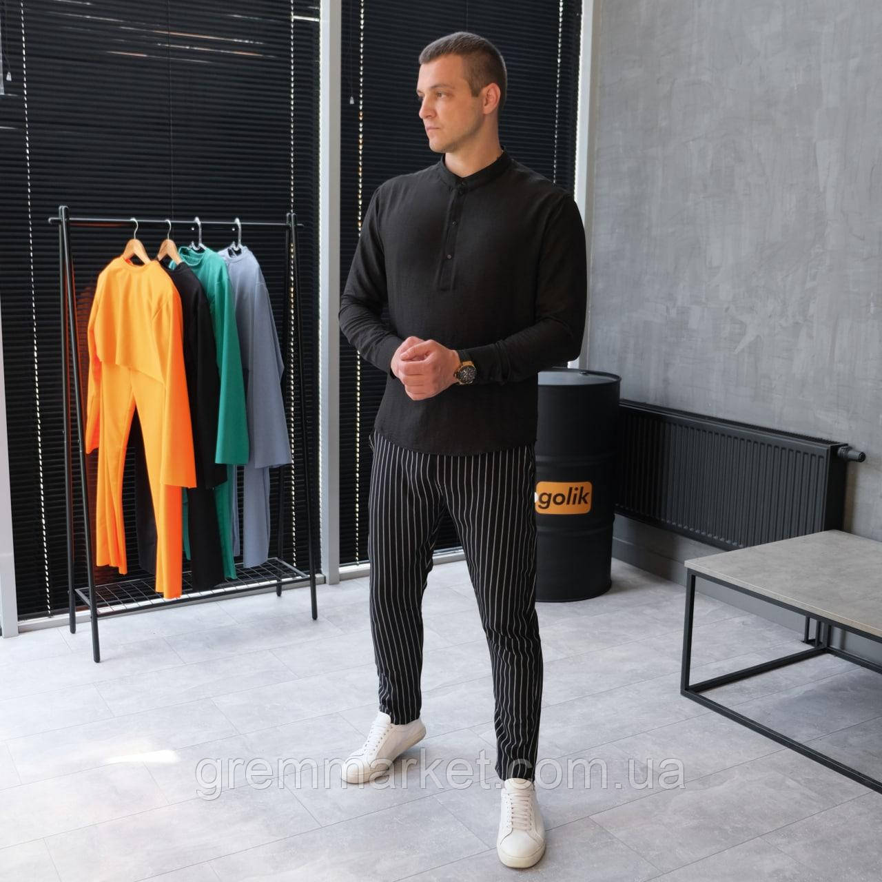 Купить Мужская рубашка черная однотонная без воротника, цена 760 ...