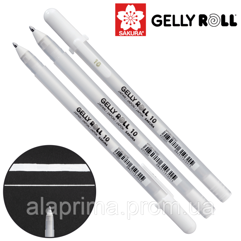 Ручка гелева FINE 10 (лінія 0.5mm), Gelly Roll Basic, Біла Sakura