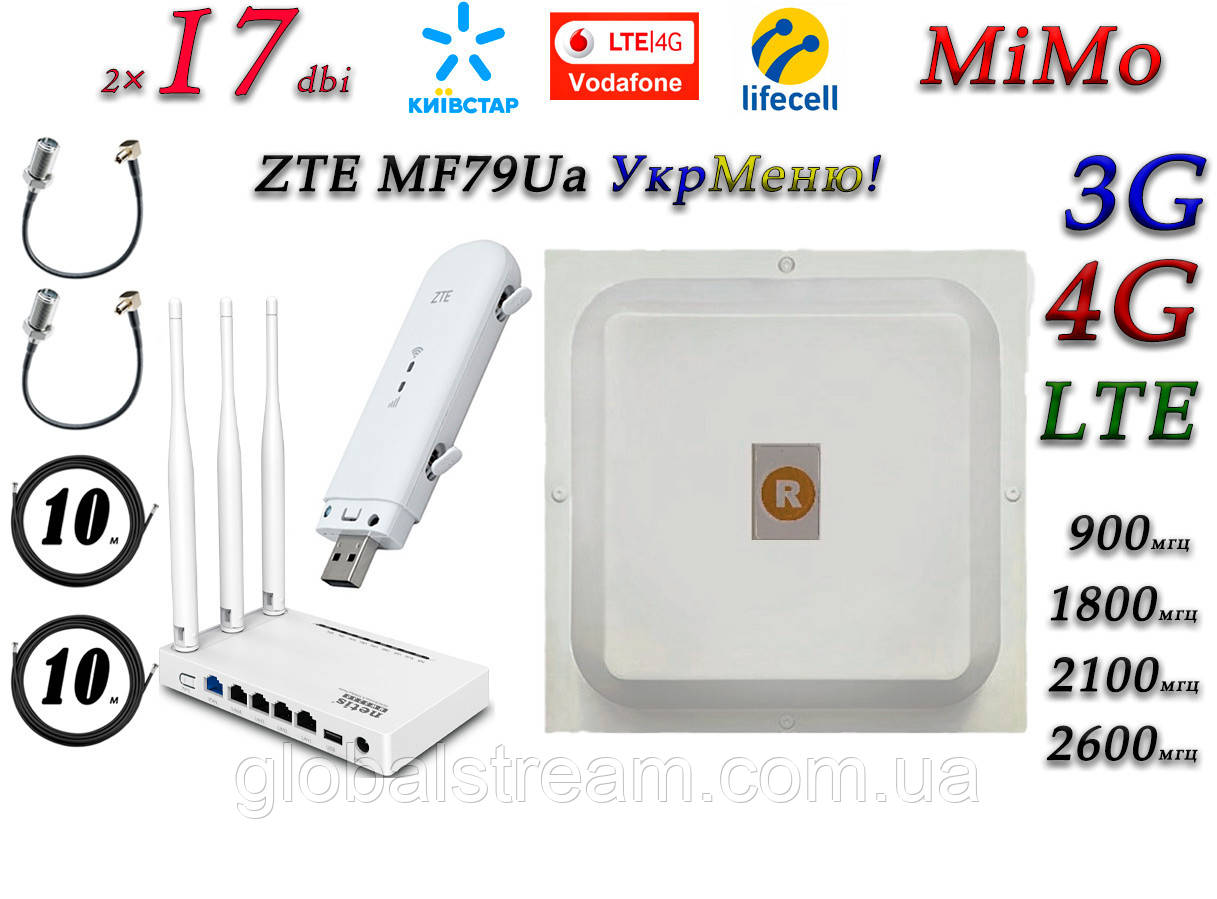 Повний комплект ZTE MF79UA+Netis MW5230+ MiMo антеною 2 × 17 dbi під Київстар, Vodafone, Lifecell (укр+рос меню)