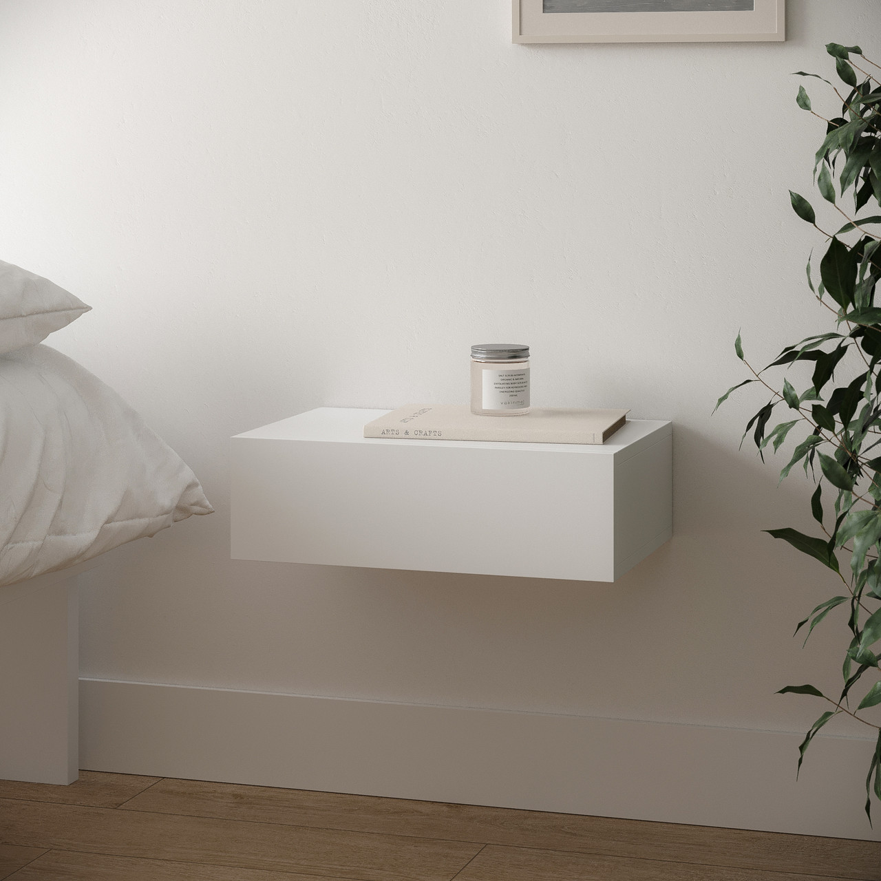 Навісна прикроватна тумба з Ламінованого ДСП Прикроватні настінні тумбочки з висувним ящиком, фото 1