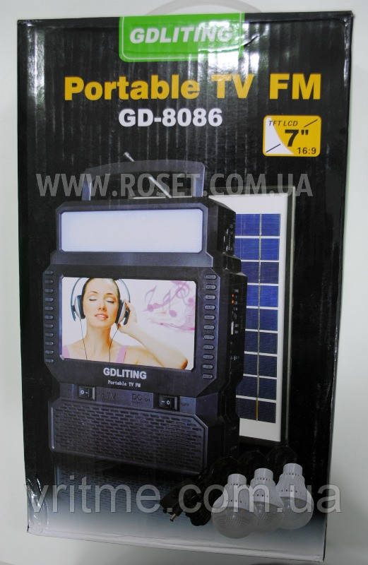 Портативний акумулятор із сонячною панеллю TV+FM-радіо GDLiting Portable TV FM GD-8086