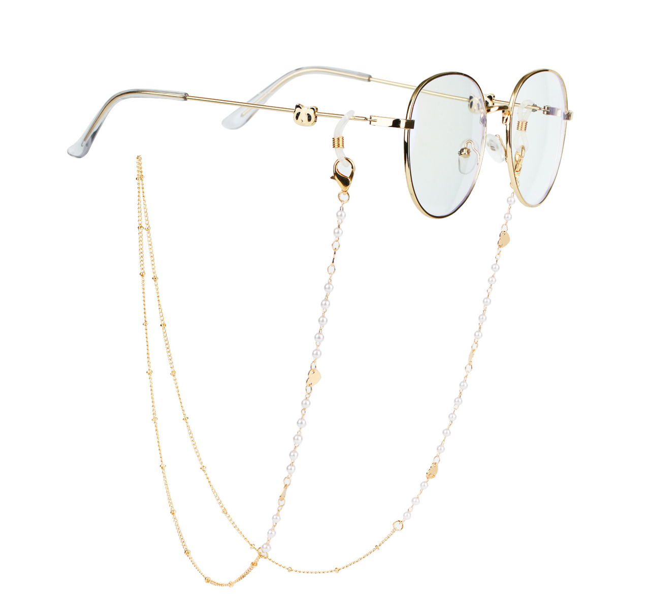 Ланцюжок для окулярів металевий M&JJ золотистий Перлини-Серце (188), фото 1