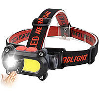 Акумуляторний налобний світлодіодний ліхтар Bailong BL-208-ХРЕ-COB, водостійкий, з датчиком руху