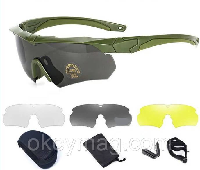 Тактичні захисні окуляри ESS Crossbow з 3 лінзами і диоптрією (Оліва)