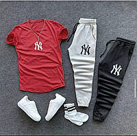 Комплект чоловічий літній Футболка + 2 пари штанів New York чорний-бордовий спортивний костюм весняний Нью Йорк