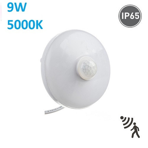 Світлодіодний LED світильник з датчиком руху, 9W, 5000K, IP65, накладний, круглий