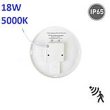 Світлодіодний LED світильник з датчиком руху 18W, 5000K, IP65, накладний, круглий, фото 5