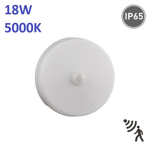 Світлодіодний LED світильник з датчиком руху 18W, 5000K, IP65, накладний, круглий