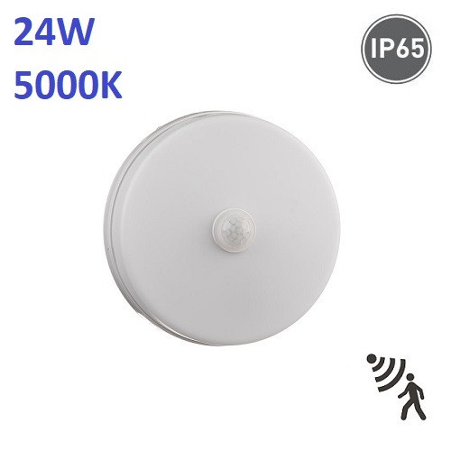 Світлодіодний LED світильник з датчиком руху 24W, 5000K, IP65, накладний, круглий