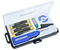 Набір для паяння (паяльник 4.5V 8W, викрутка 6шт., припій 5г, дріт д/видалення припою 10г, паяльна паста 10г)