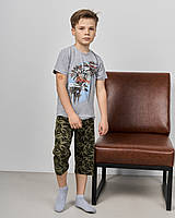 Детская пижама на мальчика шорты с футболкой размер 162-168, Серый
