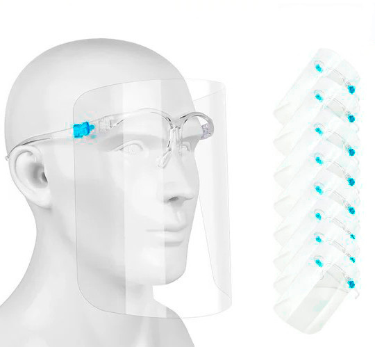 Упаковка защитных медицинских масок-щитков (20 шт./уп.) антивирусные маски (кріплення по типу окулярів) (TO) - фото 1 - id-p1495571719