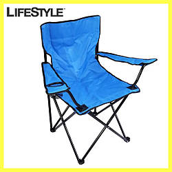 Стілець туристичний розкладний до 100 кг зі спинкою та чохлом Синій / Крісло-стілець складне для походів, риболовлі