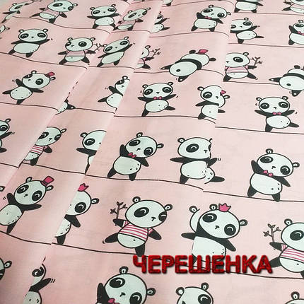Тканина для постільної білизни Бязь "Gold" Lux дитяча GLB221pink (50м) пандочки на рожевому, фото 1