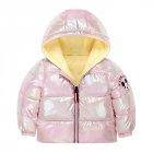 Блестящая зимняя куртка для девочки розового цвета с мышкой 100см