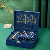 Оксамитова скринька органайзер для ювелірних виробів "Princess" (Blue 23x17x9)