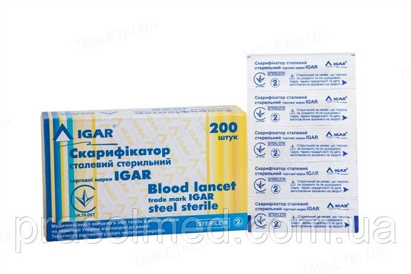 Скарификатор сталевий, стерильний " IGAR" 200шт./уп., фото 1