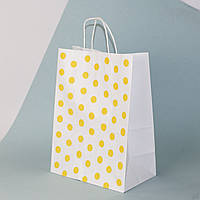 Пакеты подарочные маленькие 150*90*240 бумажный пакет с рисунком желтый горох Крафт пакет витыми ручками